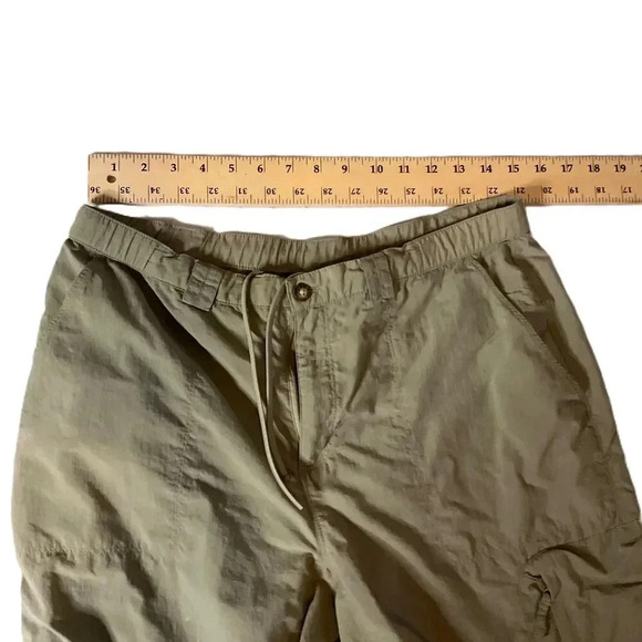 North Face Khaki Green Cropped Cargo Pants Elastic Drawstring Cuffs Womens Large - Picture 3 of 6
